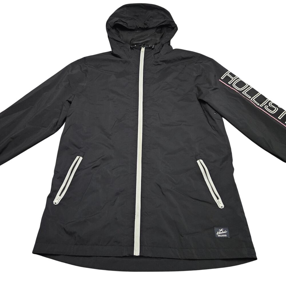 Hollister Khalid Hoodie Jacket M Black Logo Sleeve Full Zip Windbreaker